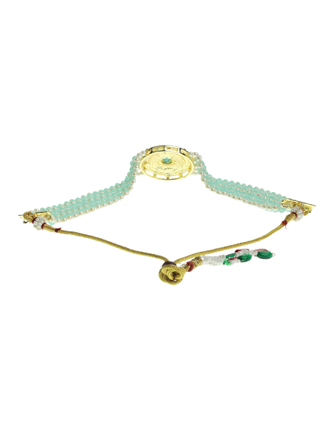 Blue White Beaded Stones Gold Plated Choker