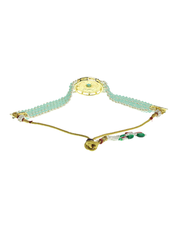 Blue White Beaded Stones Gold Plated Choker