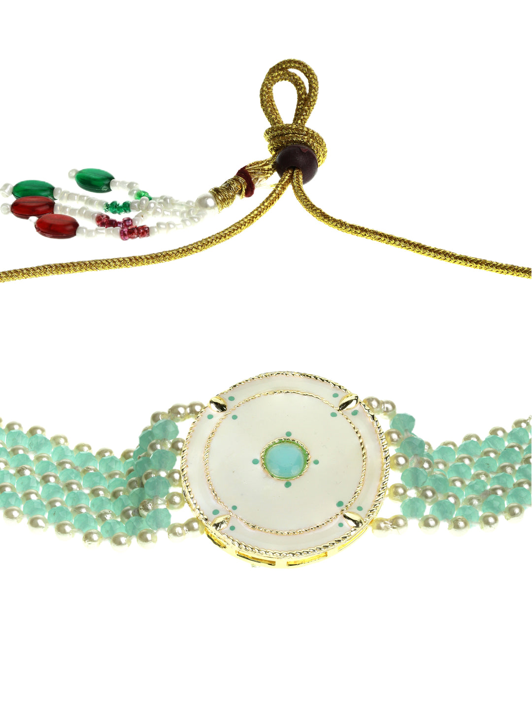 Blue White Beaded Stones Gold Plated Choker