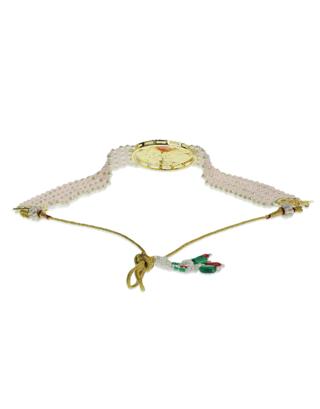 Pink White Beaded Stones Gold Plated Choker