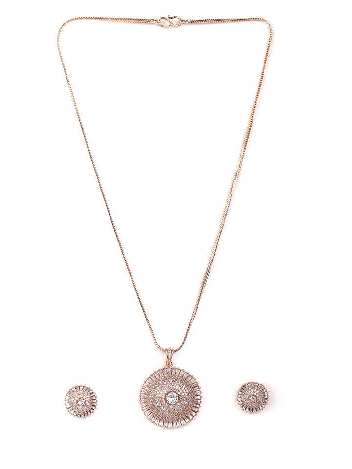 Shining Sphere-American Diamond Rose Gold-Plated Jewellery Set with Ring