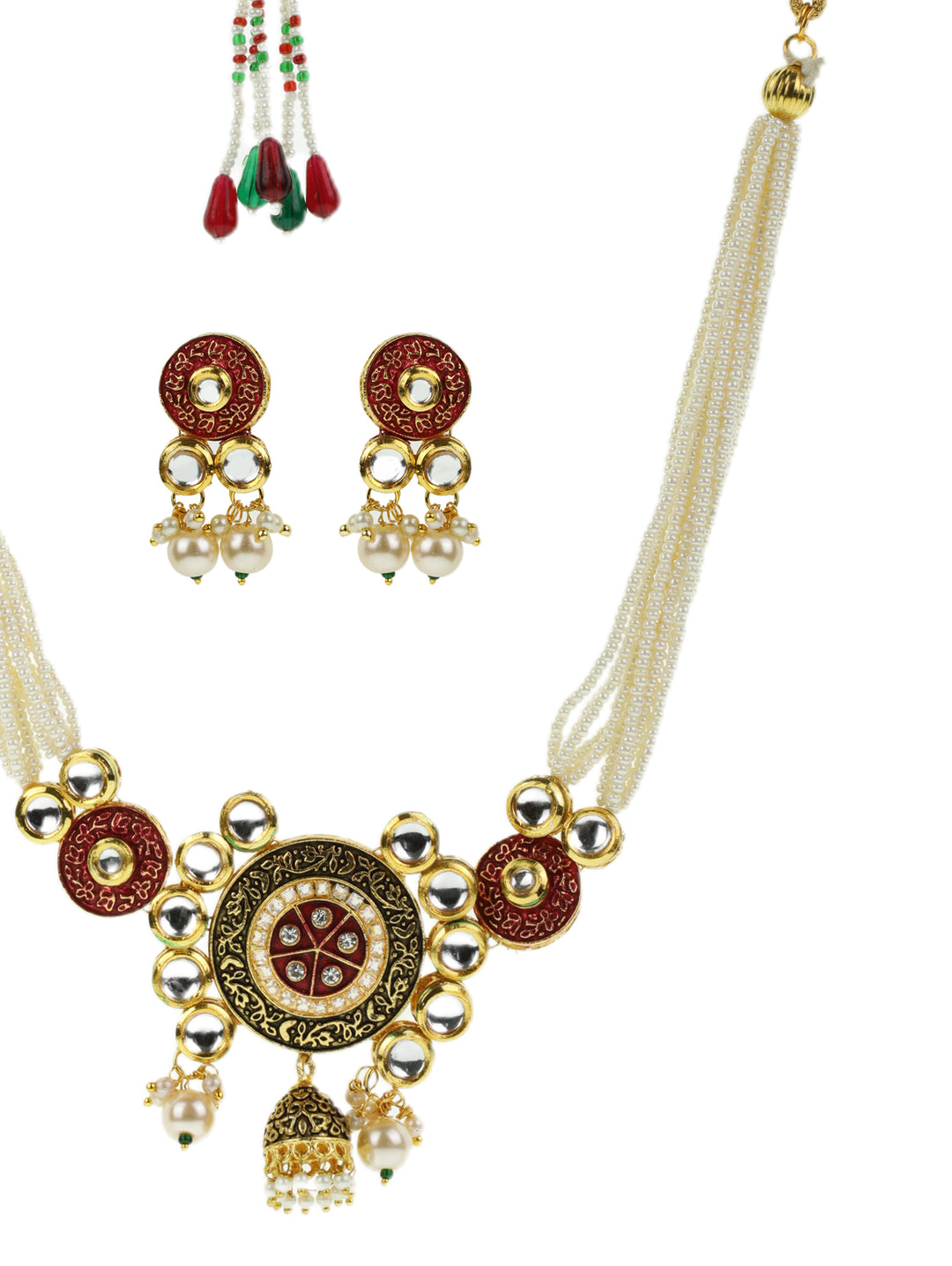 White Kundan Beaded Meenkarai Jewellery Set