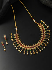 Ruby Emerald Pearls Gold Plated Jewellery Set