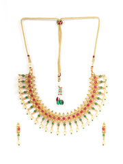 Ruby Emerald Pearls Gold Plated Jewellery Set