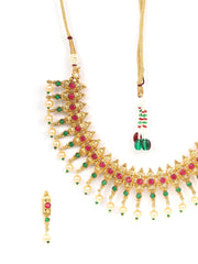 Ruby Emerald Pearls Gold Plated Jewellery Set