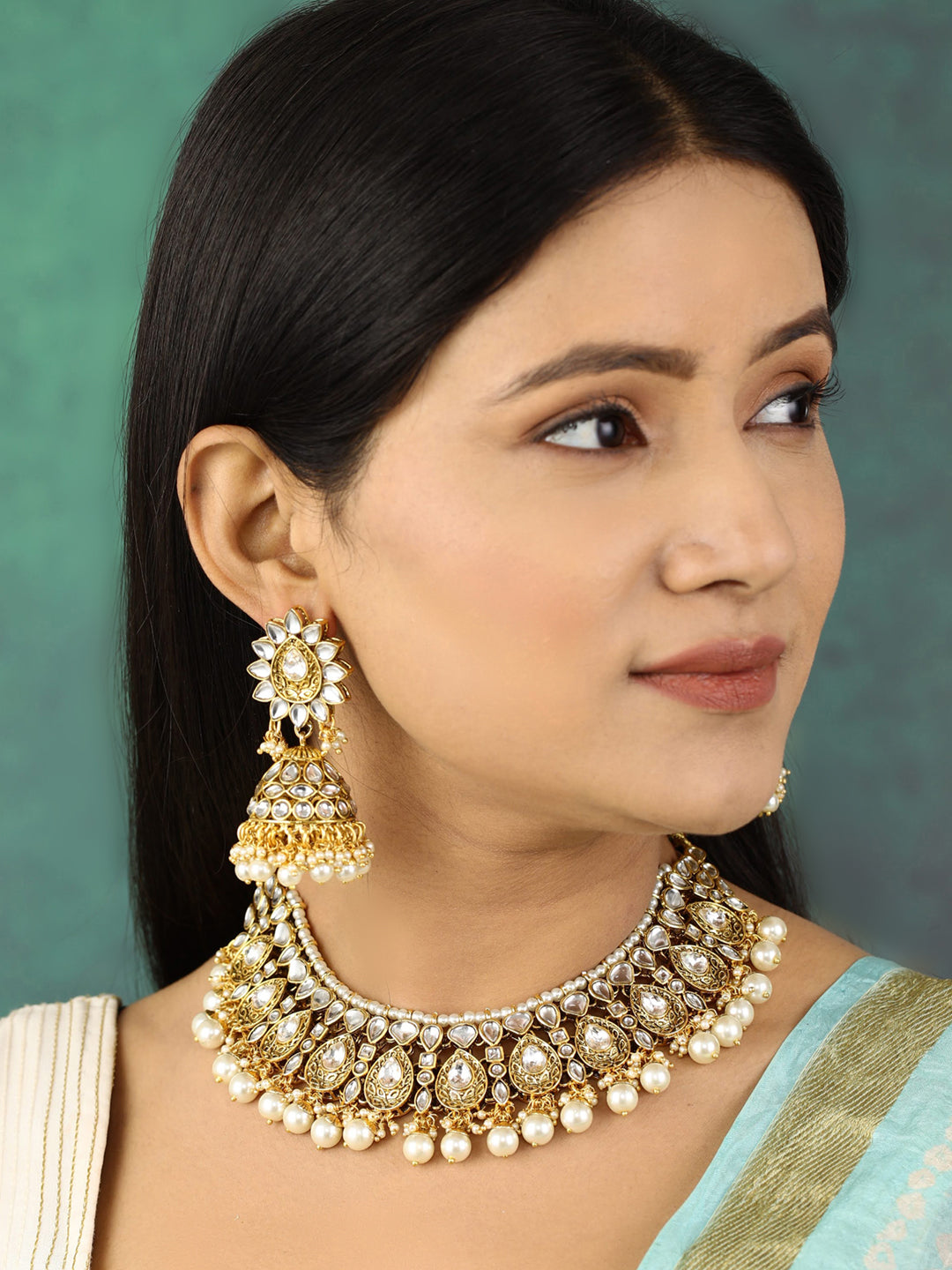 Kundan Pearls Beads Gold Plated Traditional Jewellery Set
