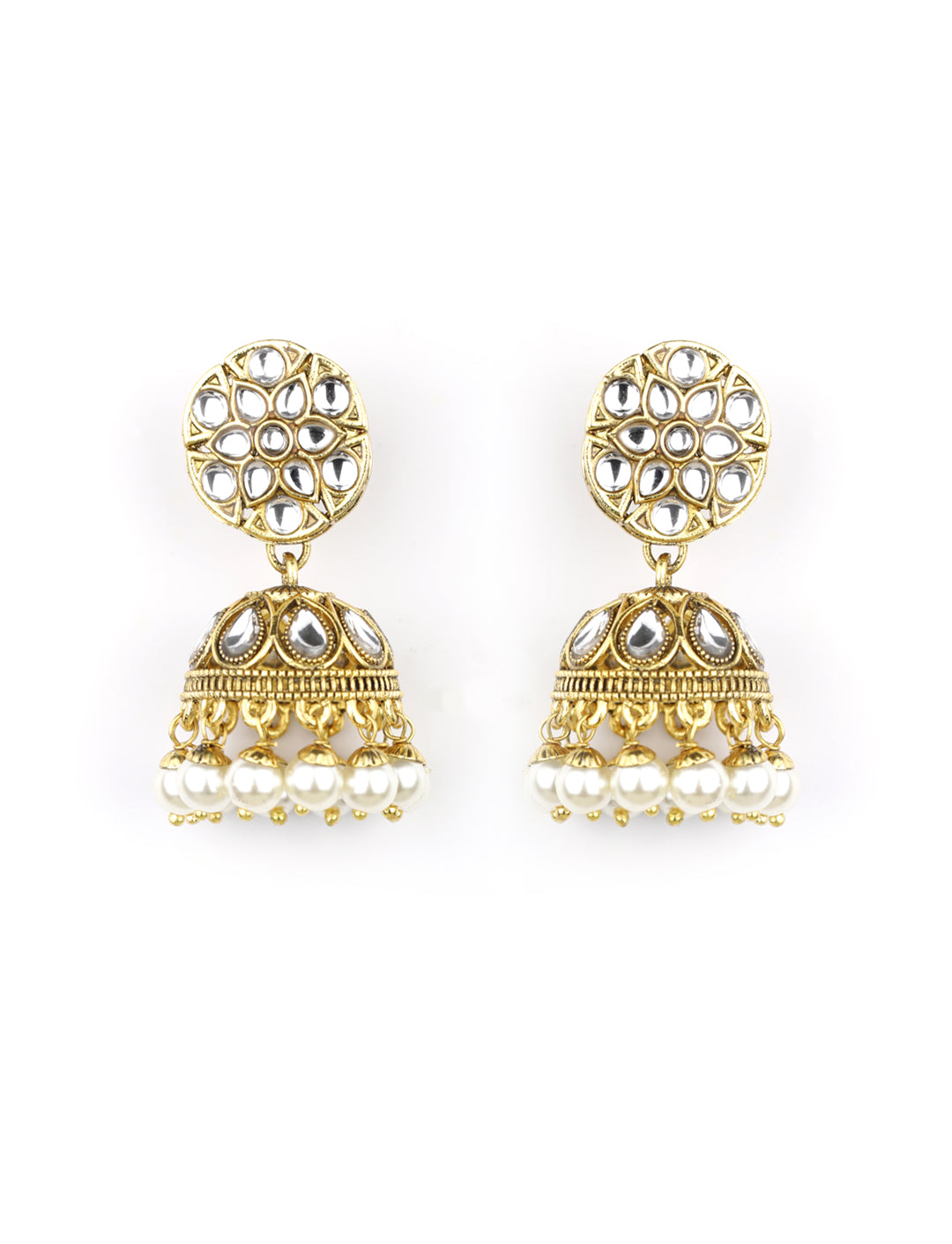 White Beads Kundan Pearls Gold Plated Traditional MaangTika Jewellery Set