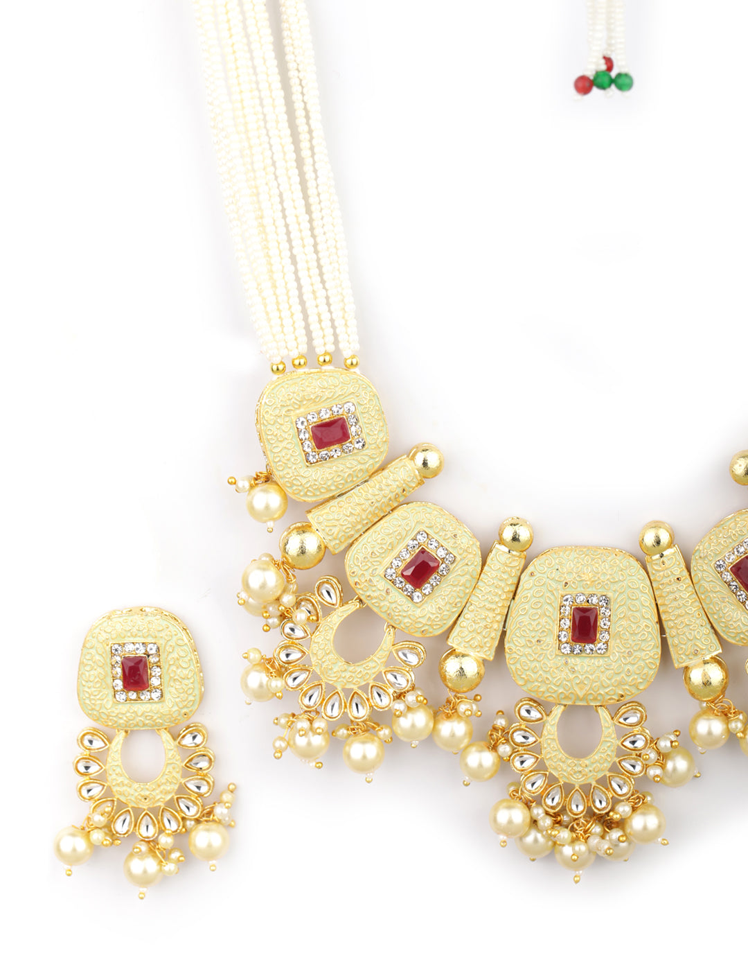 White Beads Pearls Stones Gold Plated Traditional Jewellery Set