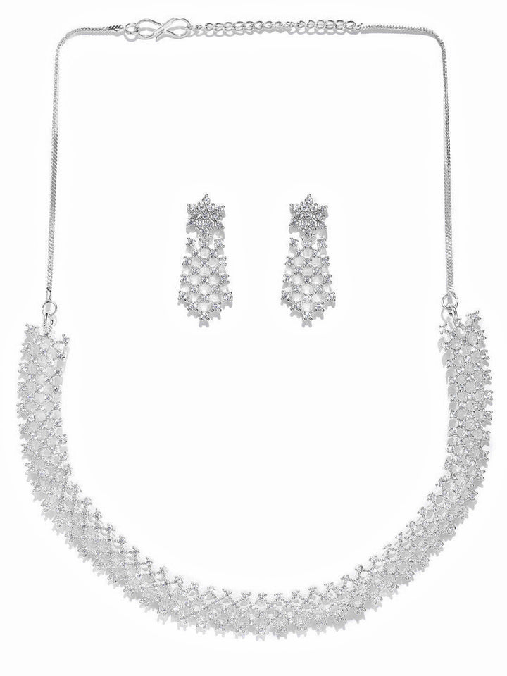 American Diamond Silver Plated Ethnic Jewellery Set