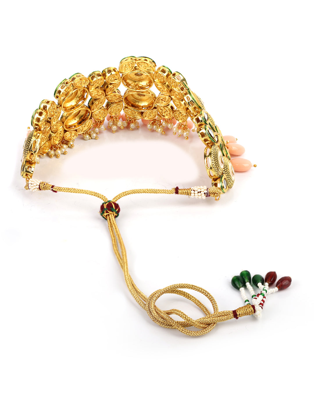 Sehar - Peach Pearls Kundan Gold Plated Traditional Choker Set
