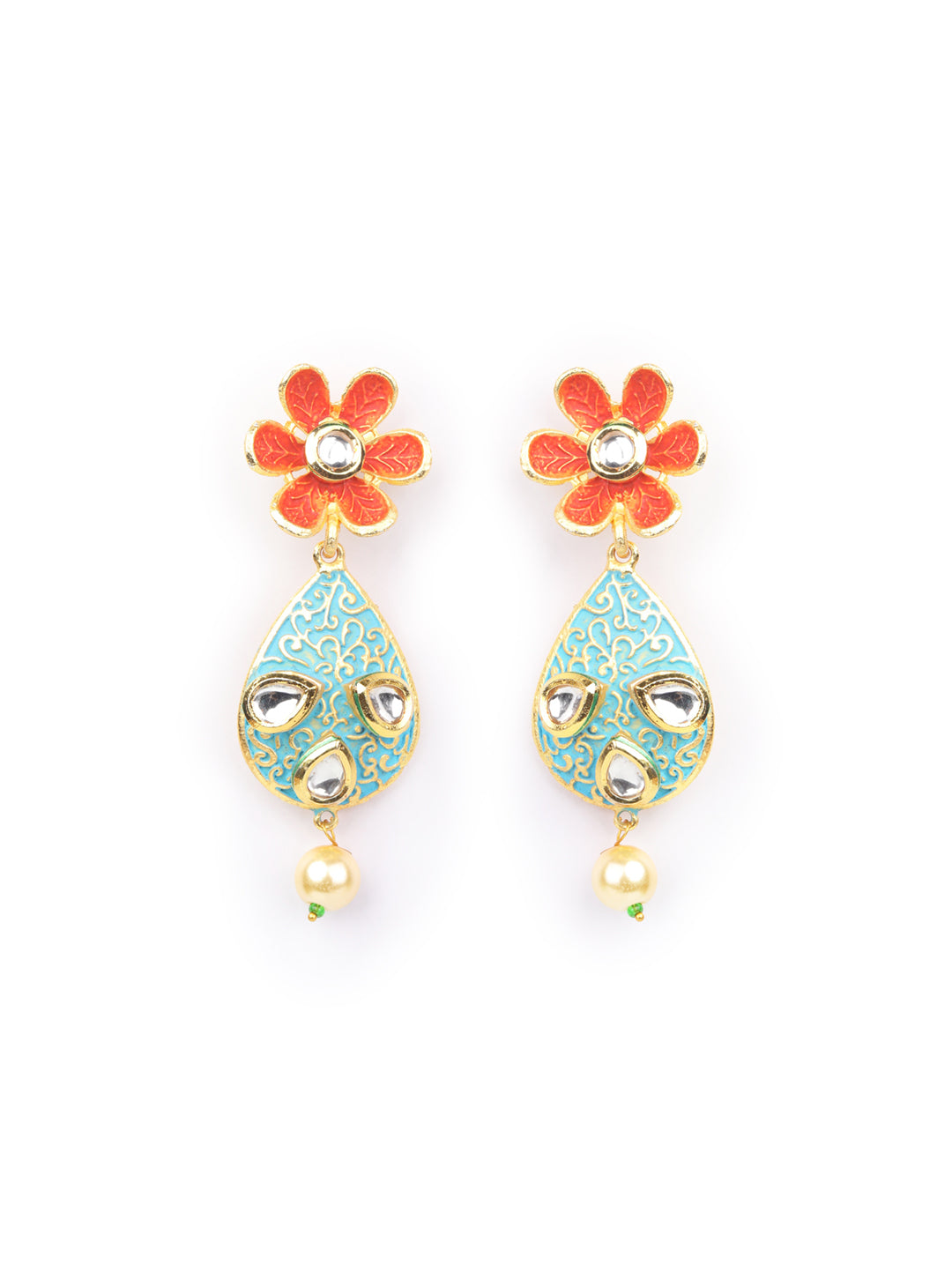 Multi-Color Kundan Pearls Gold Plated Floral Jewellery Set