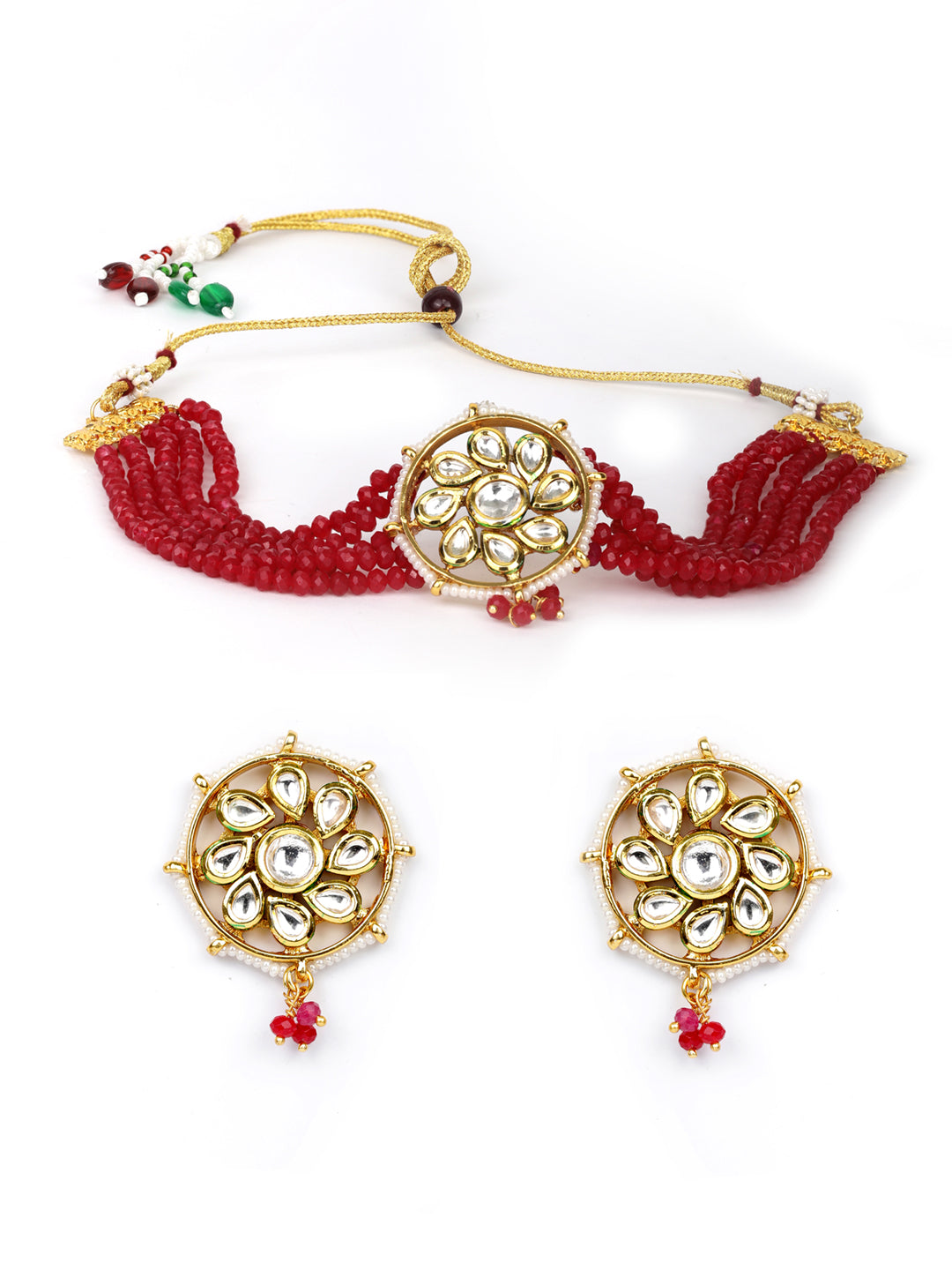 Red Beads Kundan Gold Plated Traditional Choker