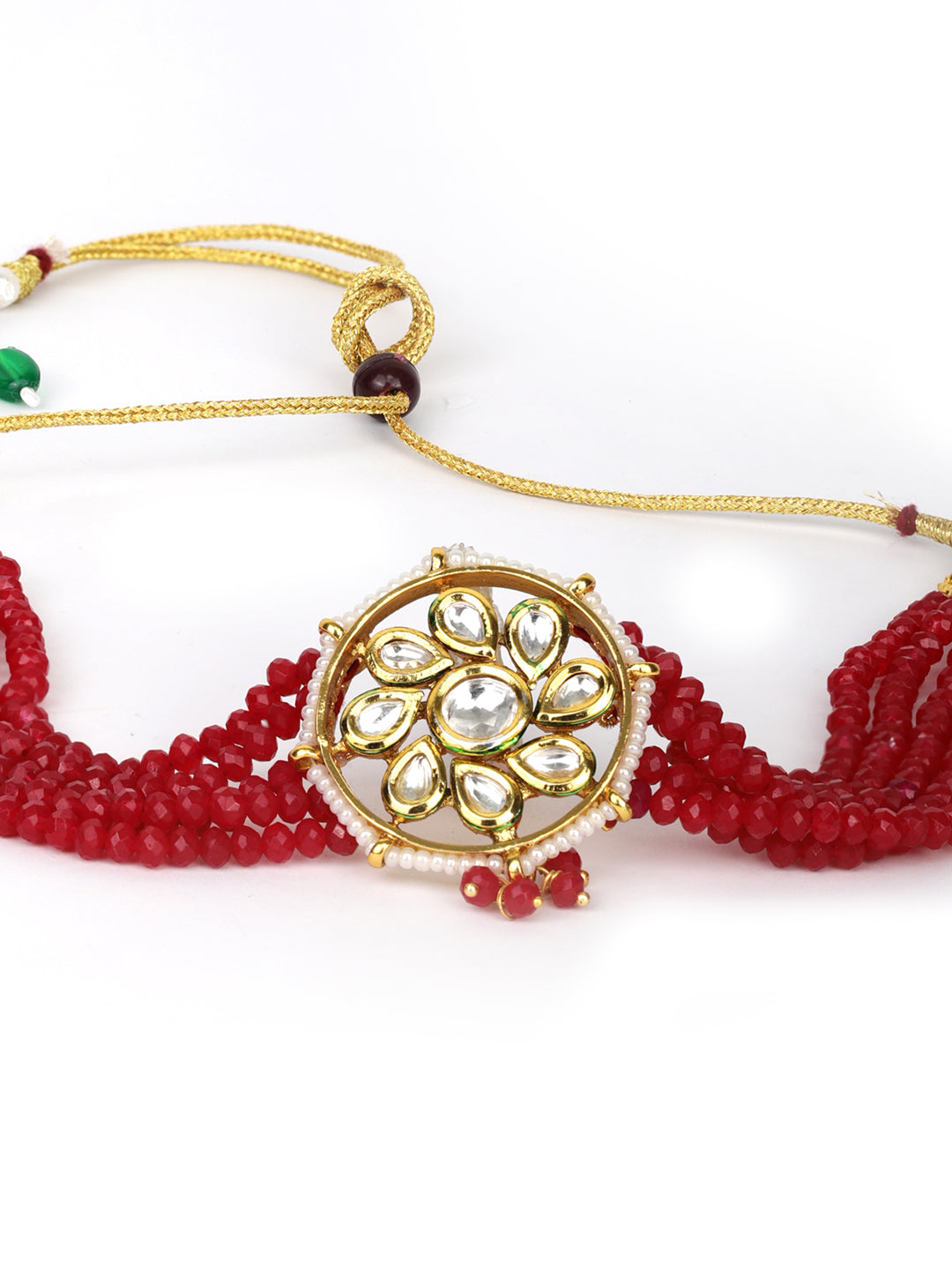 Red Beads Kundan Gold Plated Traditional Choker