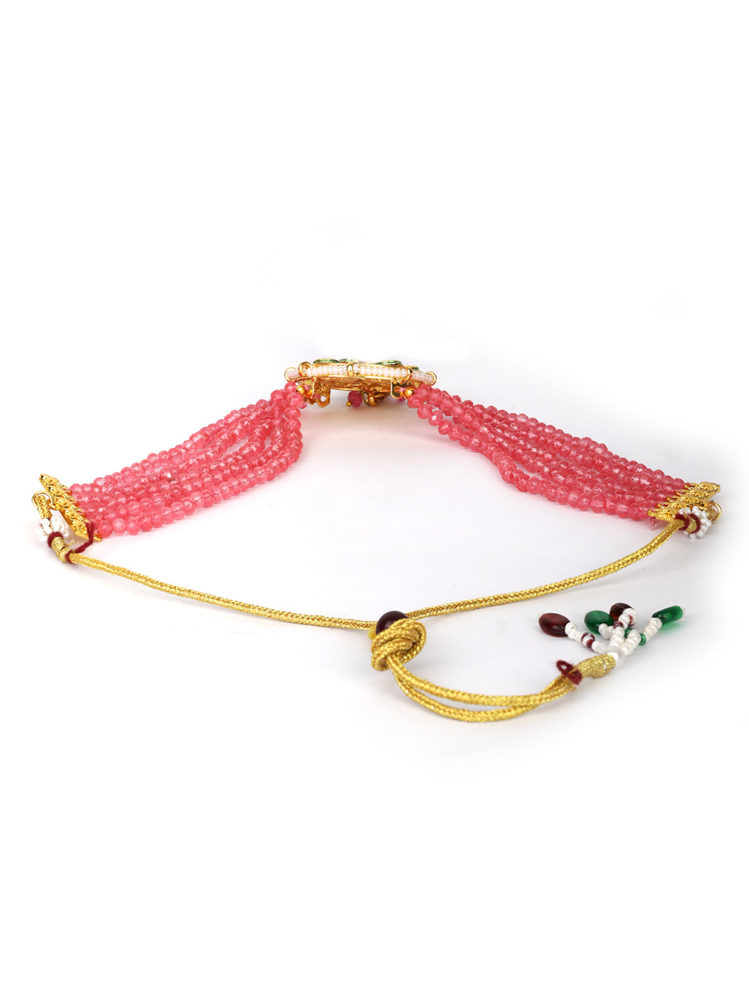 Pink Beads Kundan Gold Plated Traditional Choker