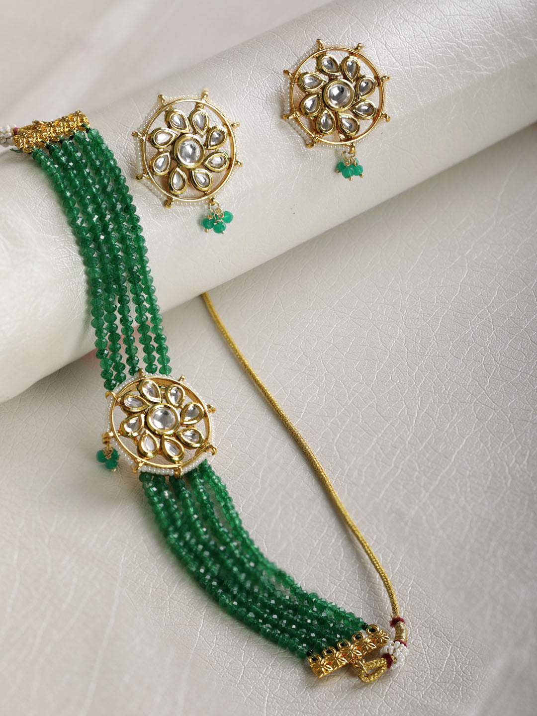Green Beads Kundan Gold Plated Traditional Choker