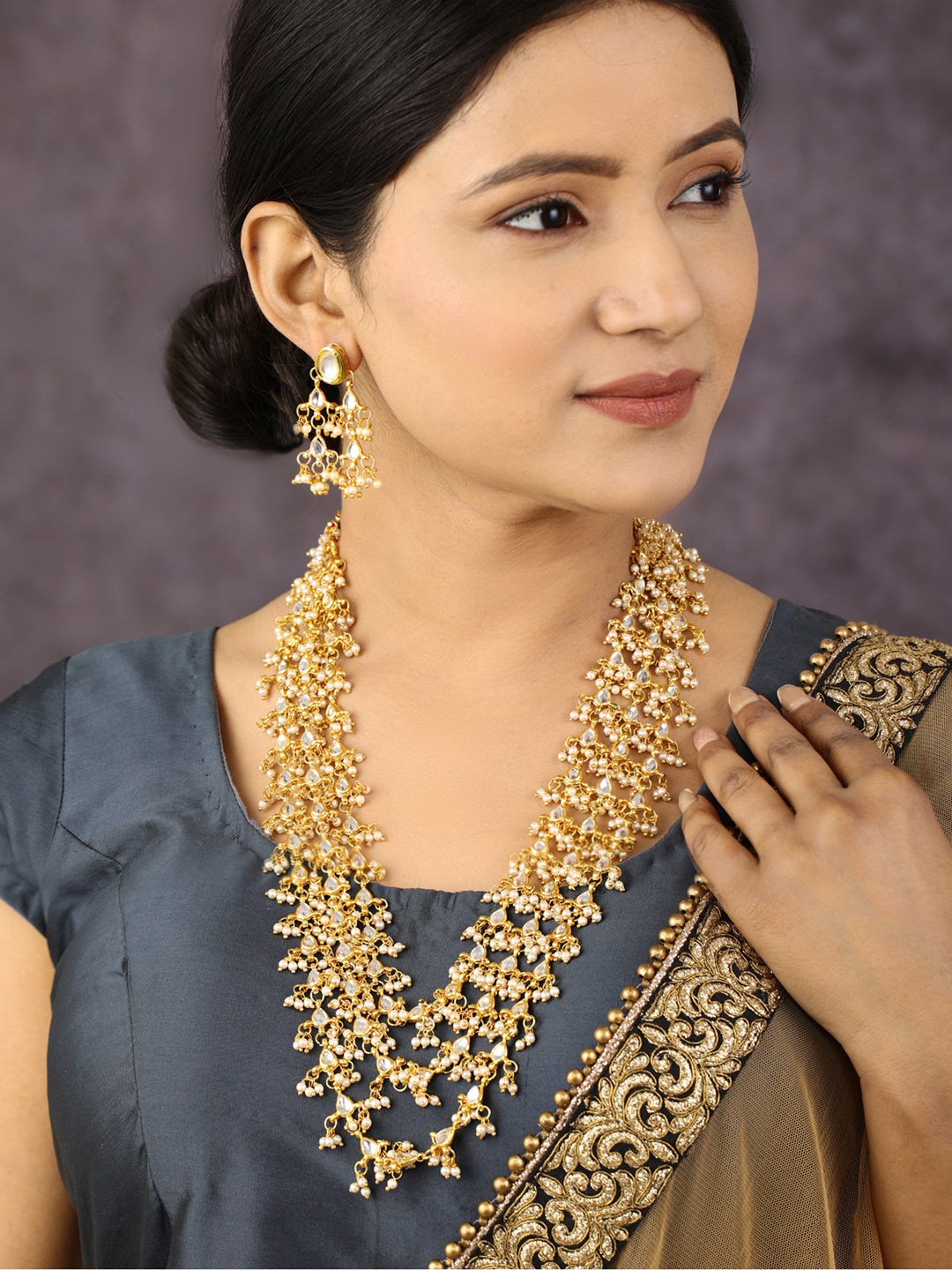 Kundan Beads Gold Plated Layered Traditional Jewellery Set