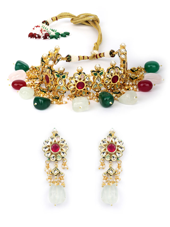 Kundan Ruby Emerald Beads Gold Plated Traditional Choker