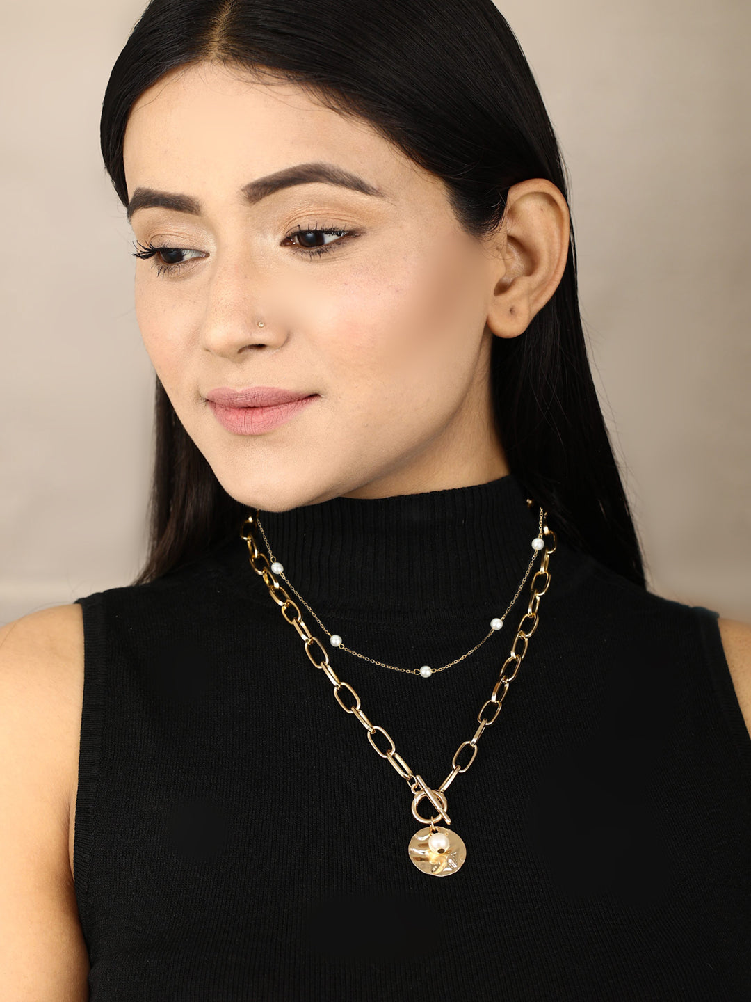 Gold Plated Pearls Layered Necklace