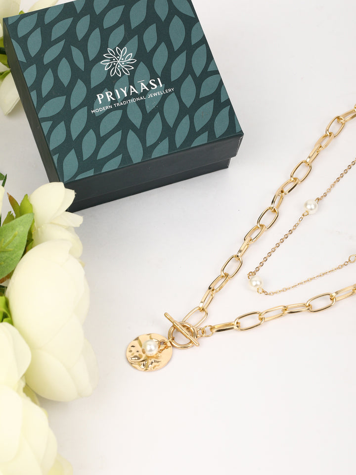 Gold Plated Pearls Layered Necklace