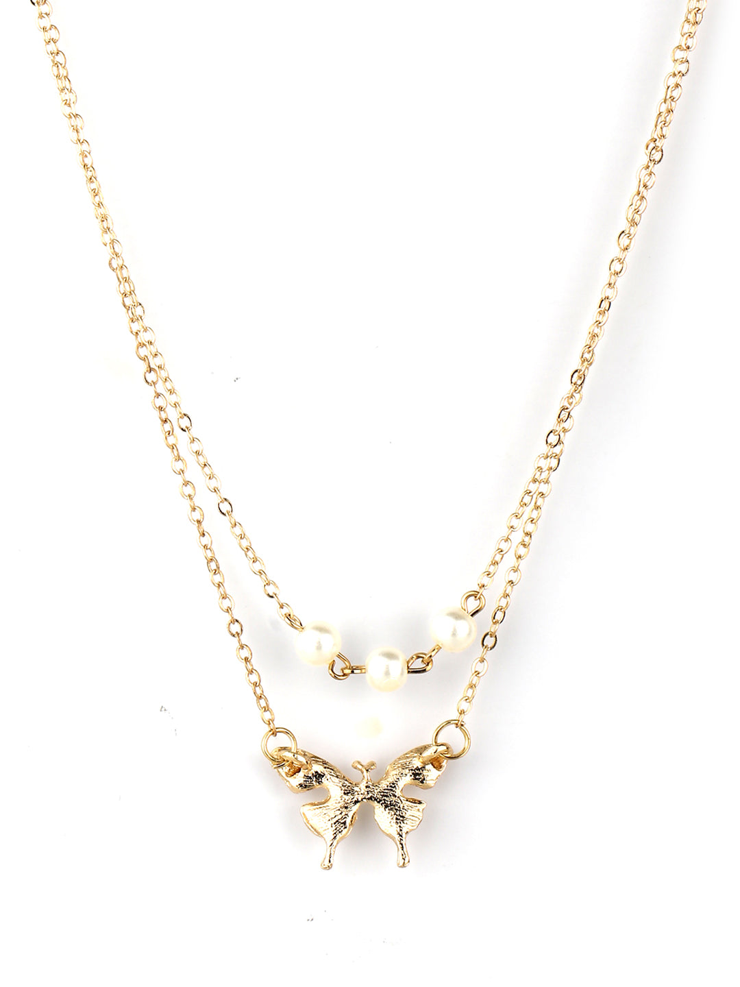 Gold Plated Butterfly Pearls Layered Necklace