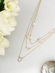 Gold Plated Heart & Star Pendant Stones Layered Necklace