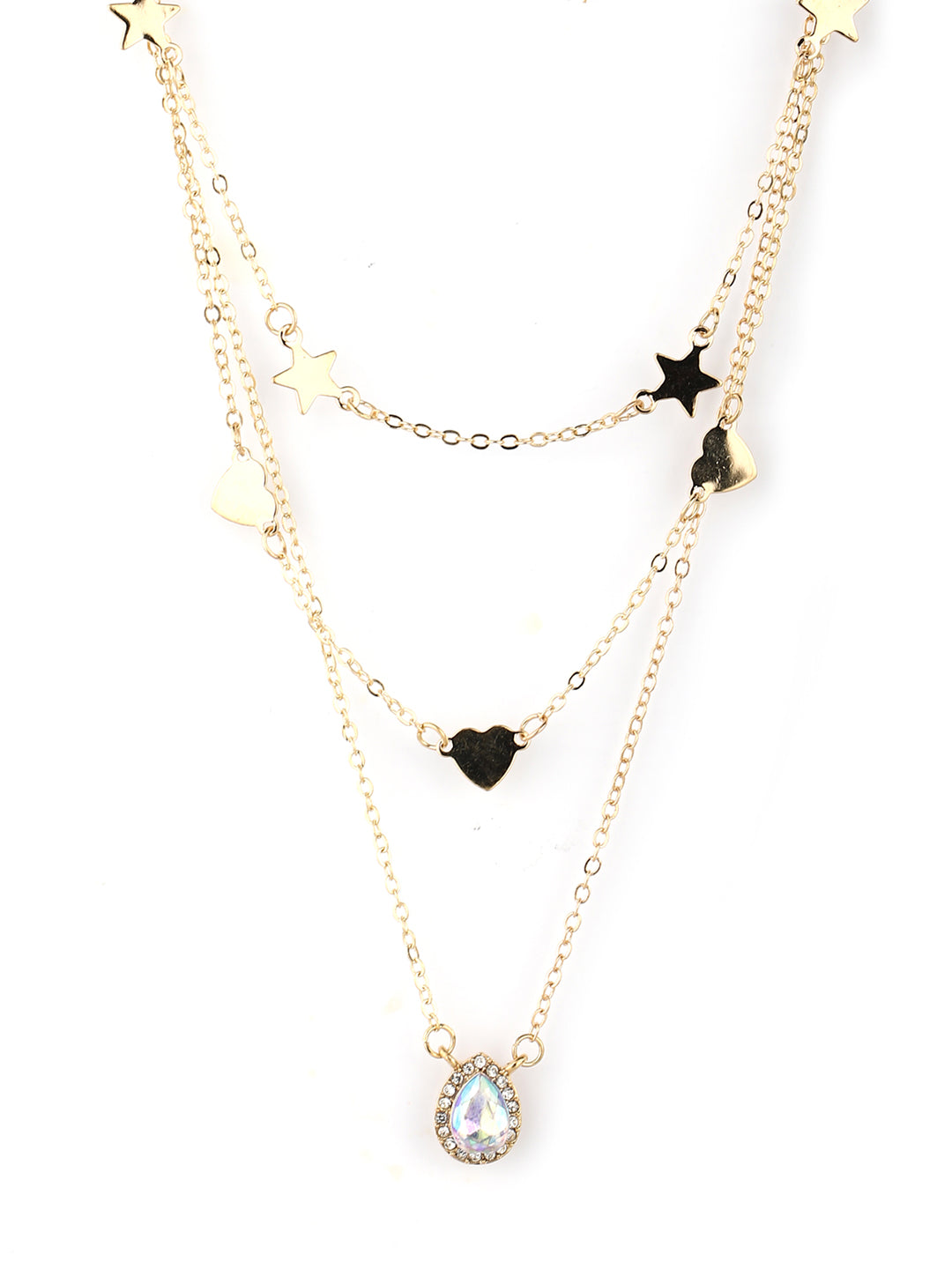 Gold Plated Heart & Star Pendant Stones Layered Necklace