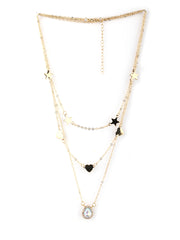Gold Plated Heart & Star Pendant Stones Layered Necklace