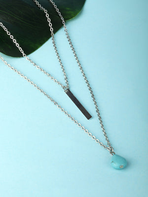 Blue Stone Silver Plated Layered Necklace