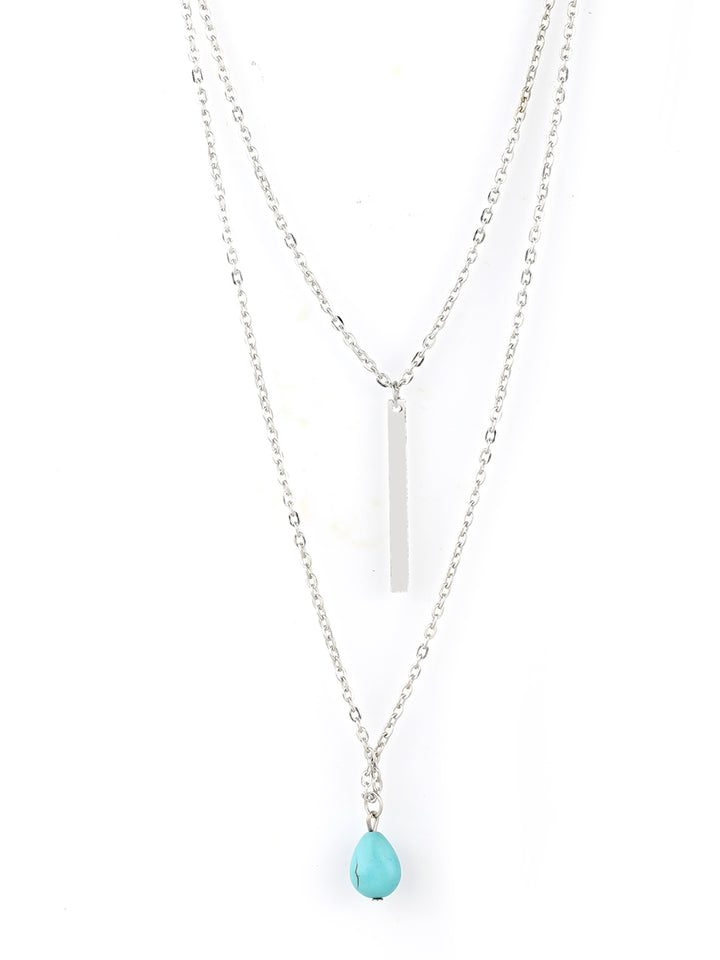 Blue Stone Silver Plated Layered Necklace