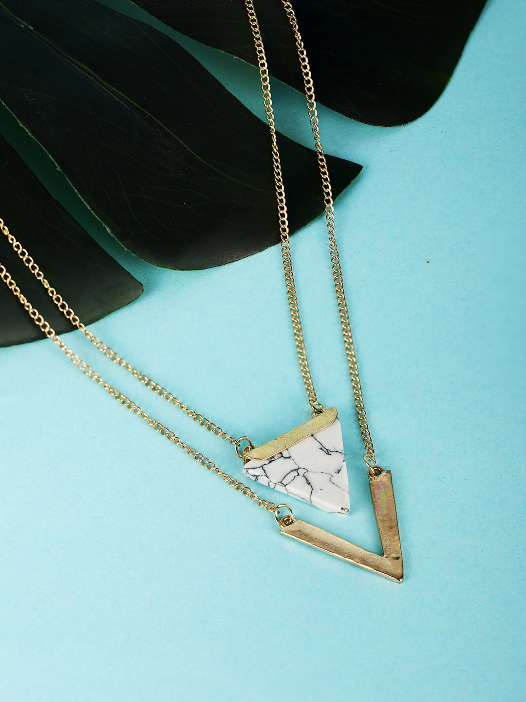 Gold Plated Triangle Pendant Layered Necklace