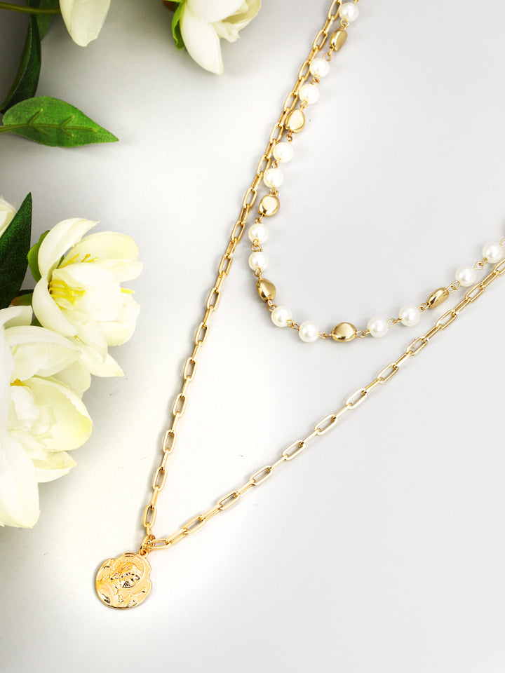 Gold Plated Pearls Layered Necklace