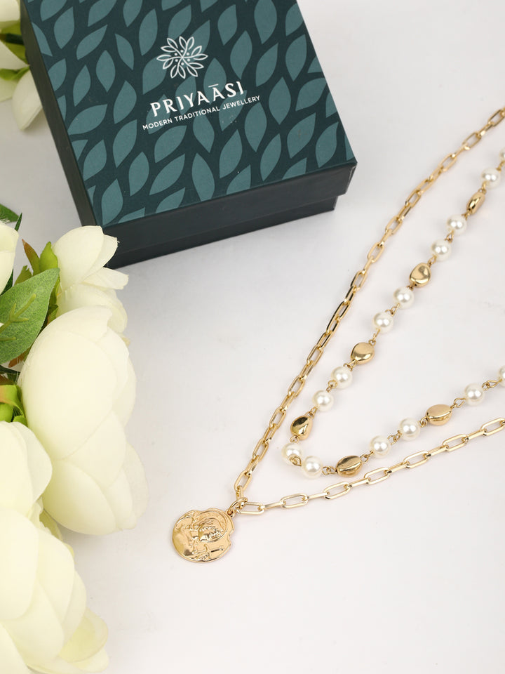 Gold Plated Pearls Layered Necklace