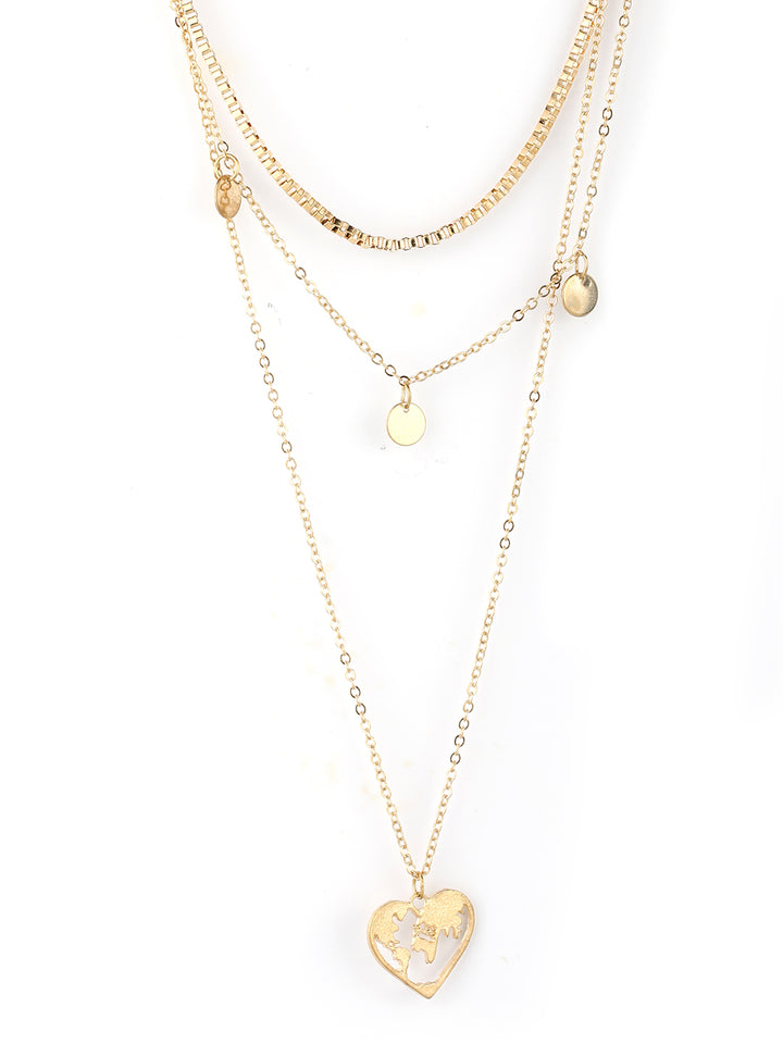 Gold Plated Heart Pendant Layered Necklace