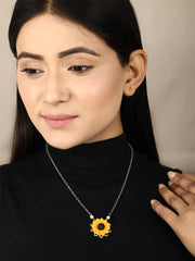 Silver Plated Sunflower Pendant Necklace
