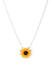 Silver Plated Sunflower Pendant Necklace