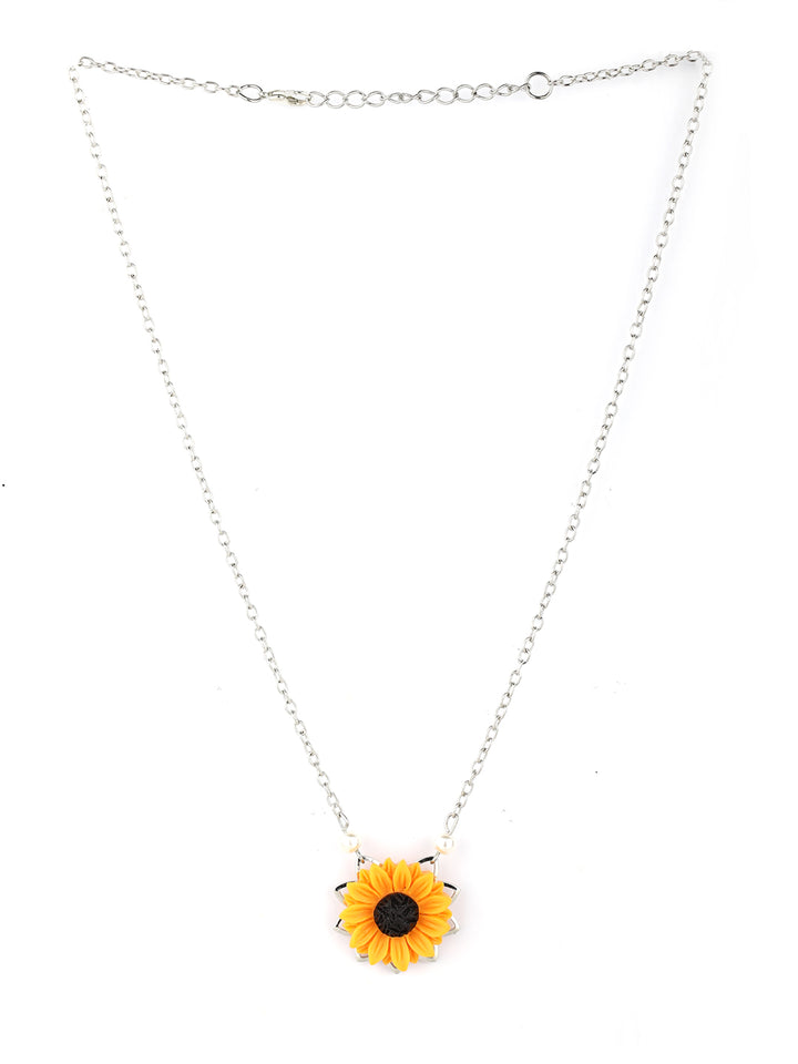 Silver Plated Sunflower Pendant Necklace