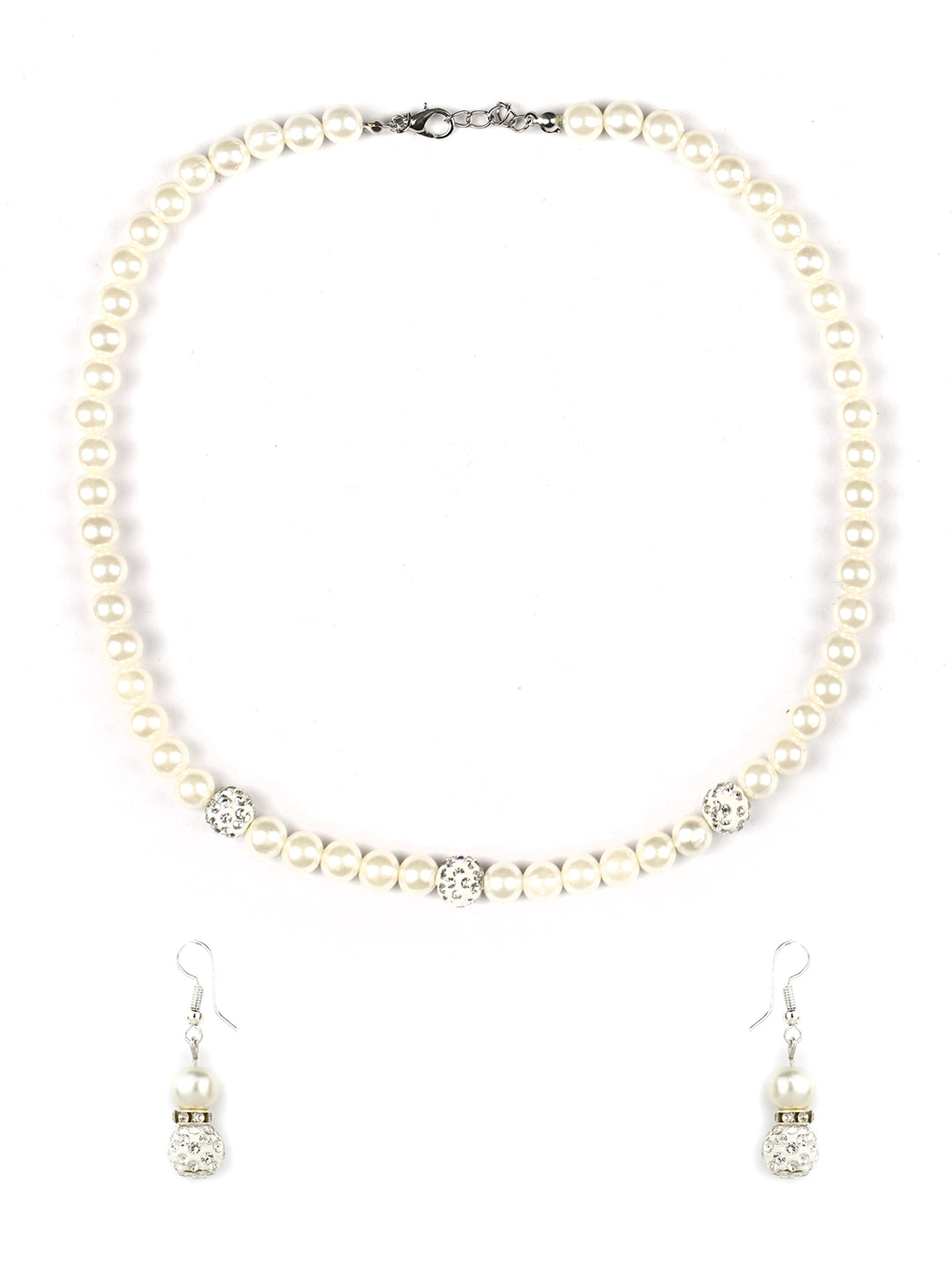 Silver Plated Pearls Jewellery Set with Bracelet