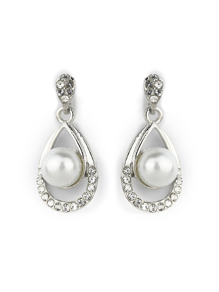 Droplet-Pearls & Stones Silver Plated Pendant Set