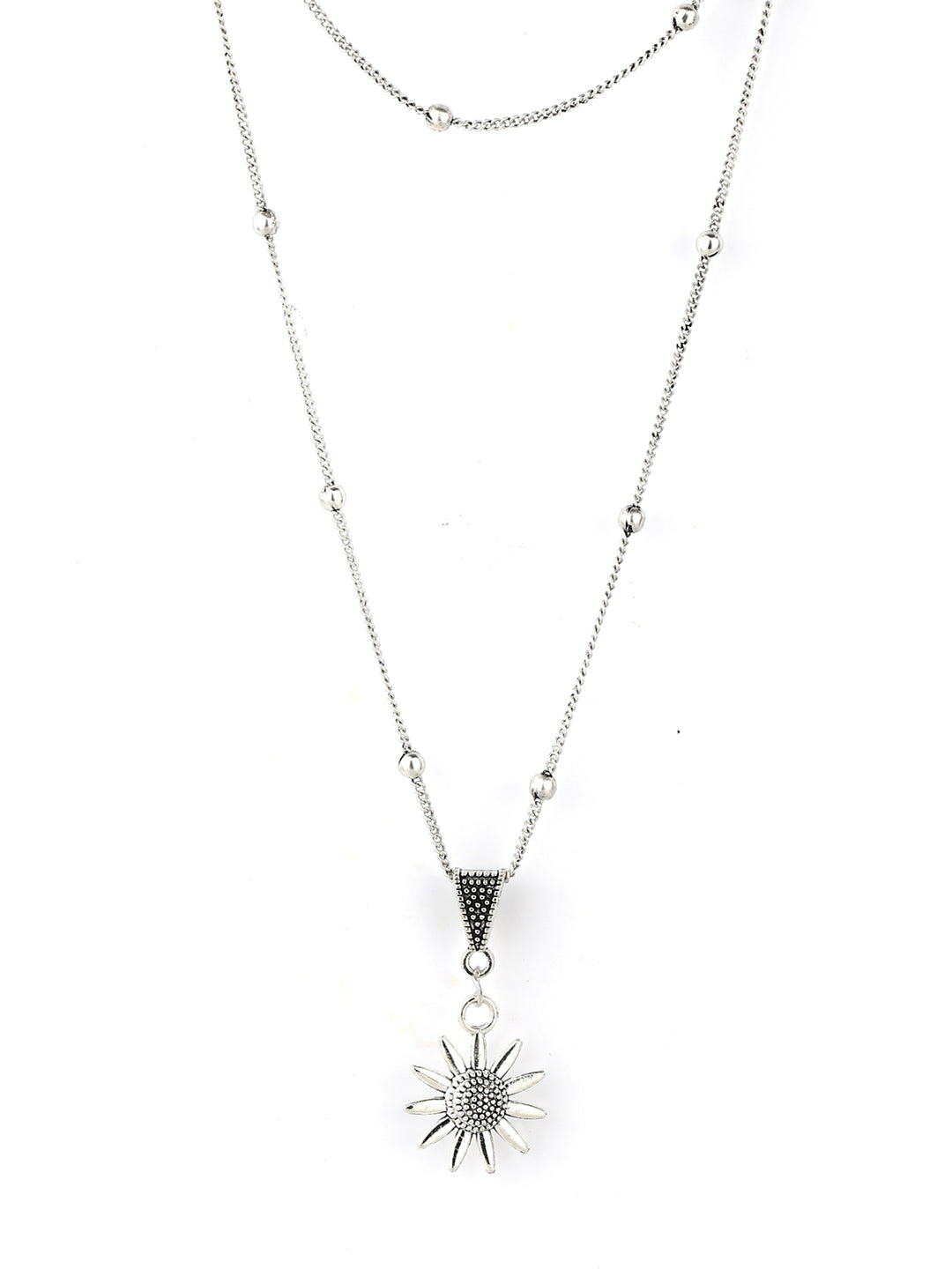 Silver Plated Floral Layered Necklace