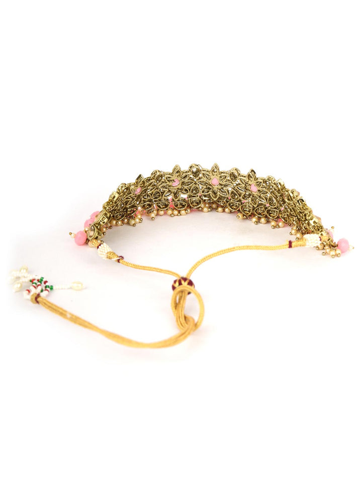 Pink Pearls Kundan Gold Plated Floral Choker Set