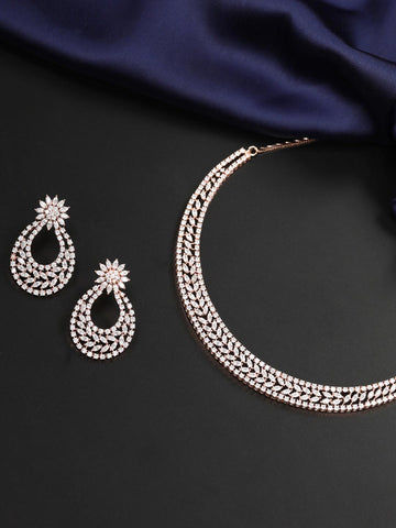Rose Gold Plated American Diamond Jewellery Set