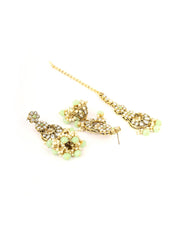 Mint Green Pearls Beads Kundan Gold Plated Choker Set with Maang Tikka