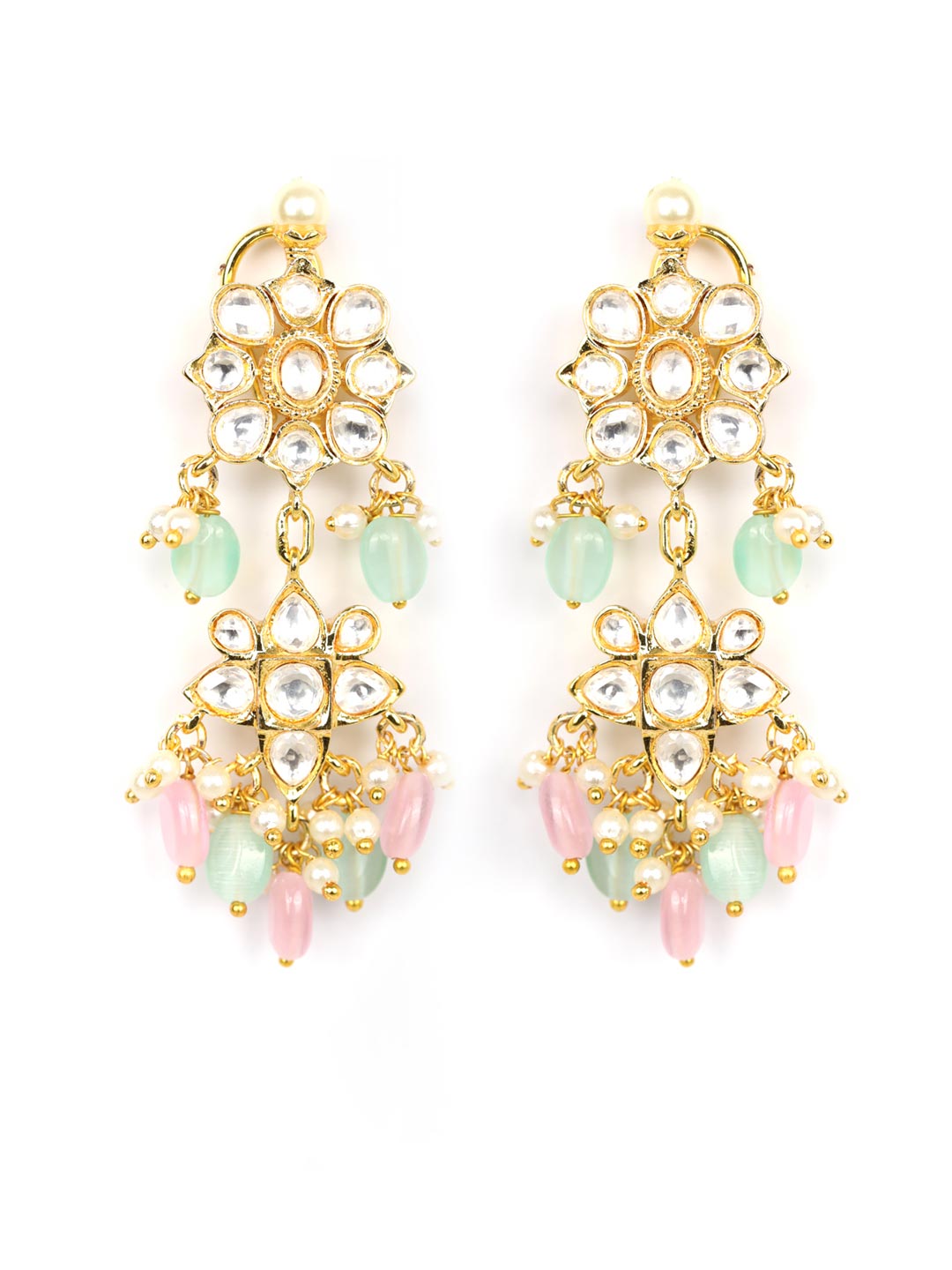 Multi-Color Pearls Beads Kundan Gold Plated Jewellery Set