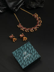 Kemp Stones Pearls Gold Plated Crescent Jewellery Set