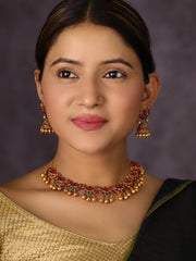 Kemp Stones Pearls Gold Plated Crescent Jewellery Set