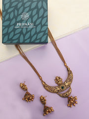 Beads Kemp Stones Gold Plated Temple Jewellery Set