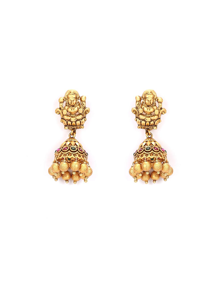 Beads Kemp Stones Gold Plated Temple Jewellery Set
