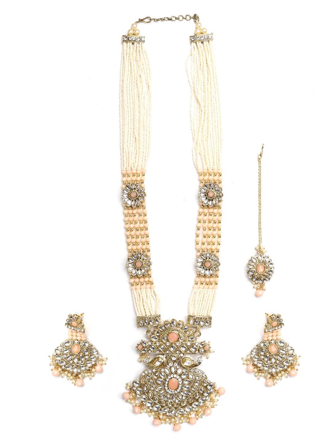 Multi-Color Beads Pearls Gold Plated Rani Haar with Maang Tikka