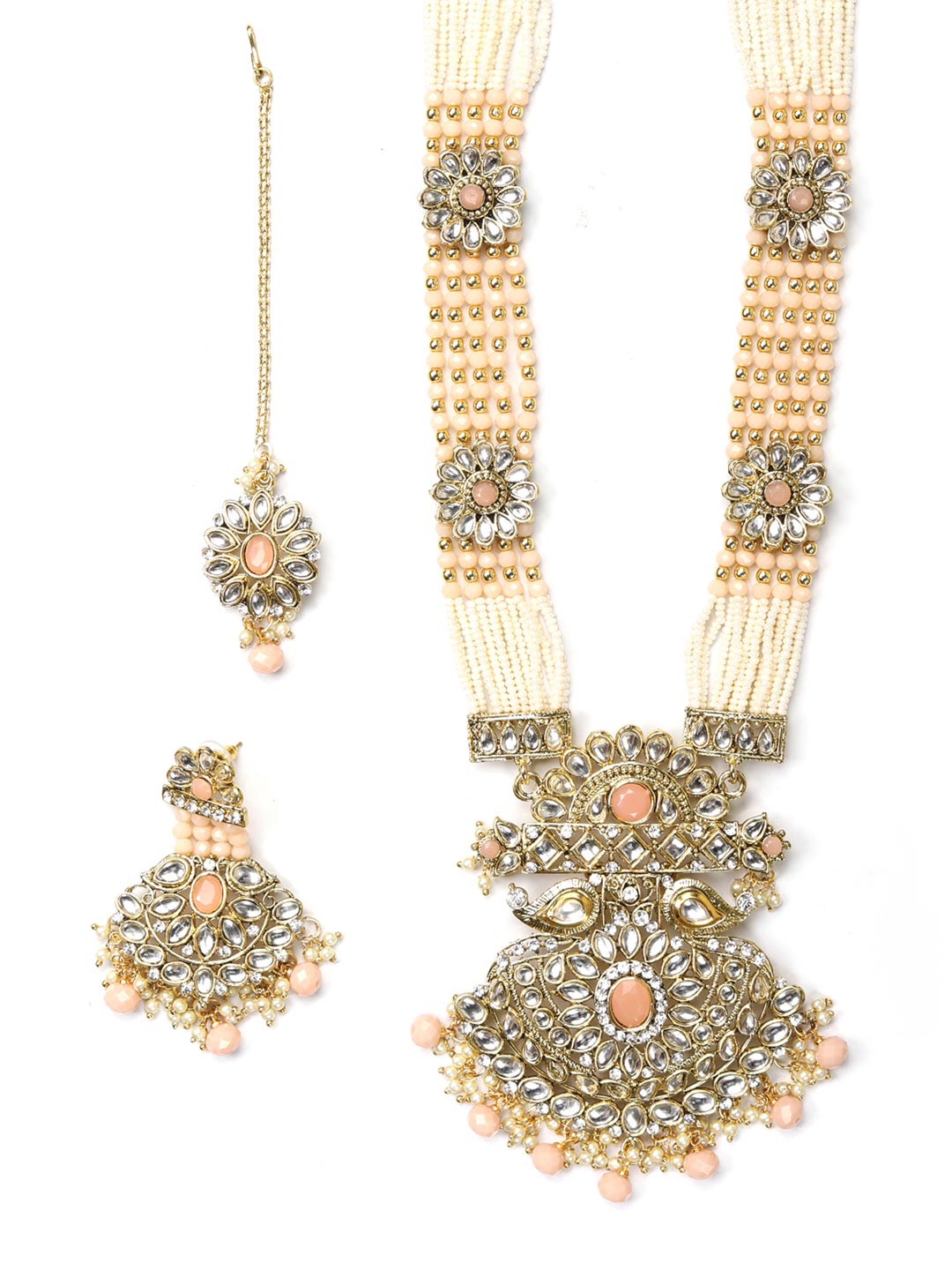 Multi-Color Beads Pearls Gold Plated Rani Haar with Maang Tikka ...
