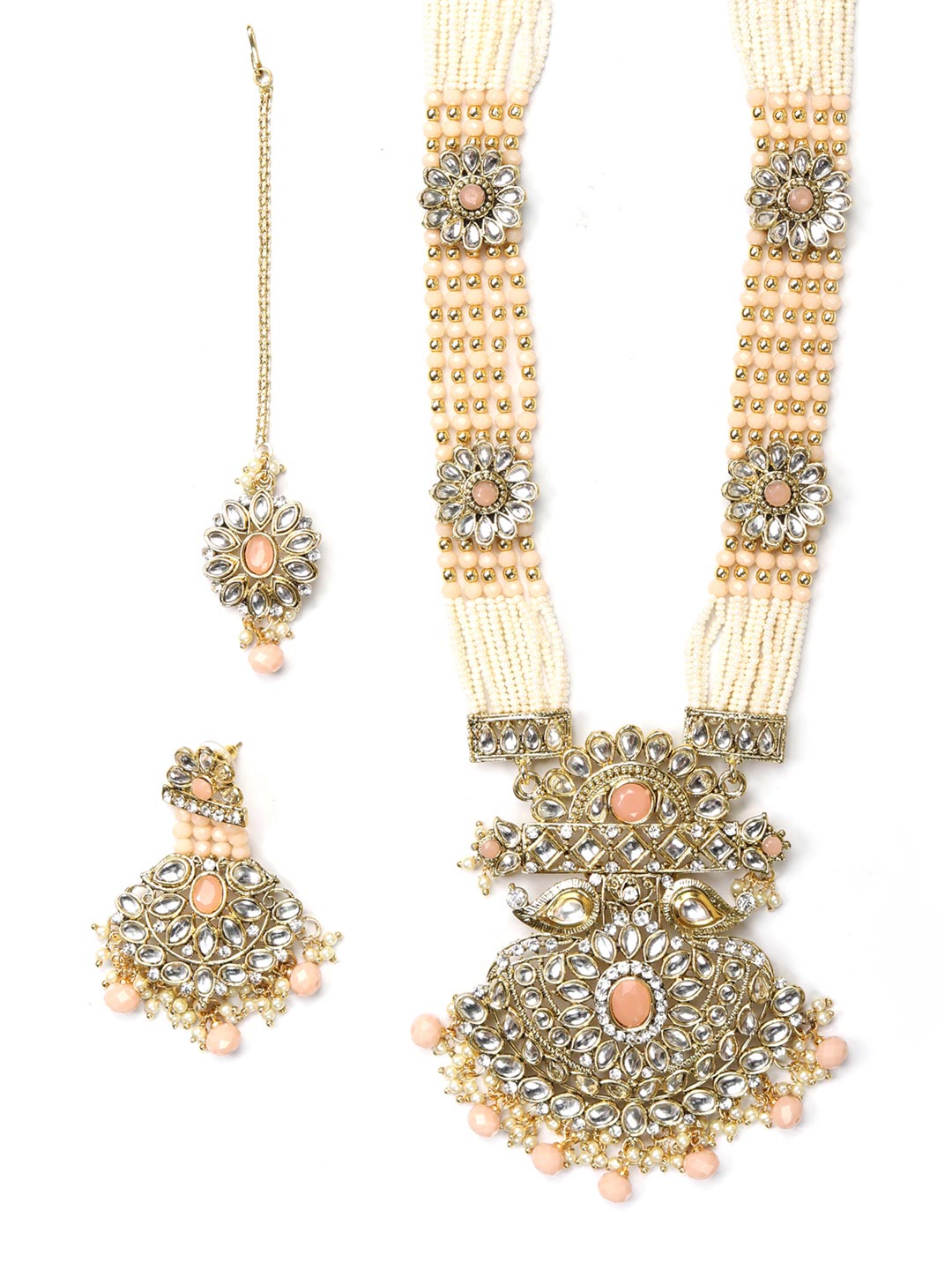 Multi-Color Beads Pearls Gold Plated Rani Haar with Maang Tikka